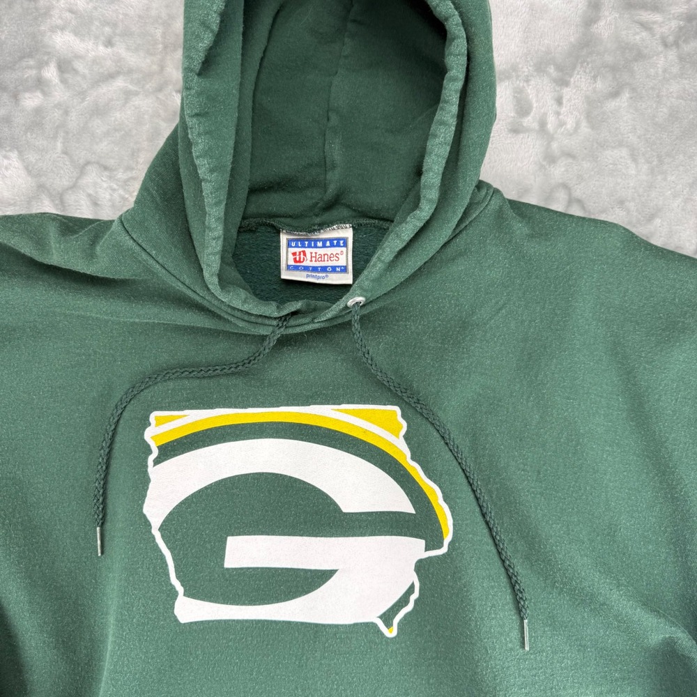 Vintage Hanes Ultimate Cotton Green Bay Packers Hoodie Mens 3XL Green Sweatshirt - Picture 12 of 16